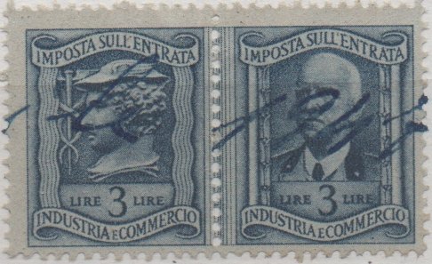 Revenue Stamp, Industry and Commerce without fasces, Italy,  , Famous People, Headgear, Heads of State, Industry, Kings, Men, Royalty