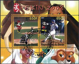 Mini Sheet, Olympic Games - Pekin 2008, Cinderellas,  , Baseball, Cartoons, Disney, Olympic Games, Sports