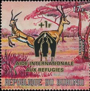 Stamp, Grant's Gazelle (Gazella granti) with overprint, Burundi,  , Aid to Refugees, Animals (Fauna), Antelopes, Mammals, Refugees