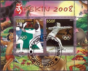 Mini Sheet, Olympic Games - Pekin 2008, Cinderellas,  , Cartoons, Disney, Fencing, Olympic Games, Sports