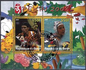 Mini Sheet, Olympic Games - Pekin 2008, Cinderellas,  , Cartoons, Disney, Olympic Games, Sports, Tennis, Water-polo