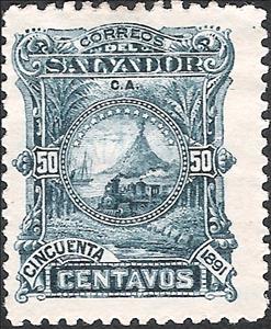 Stamp, Locomotive in front of San Miguel volcano, El Salvador,  , Locomotives, Volcanos