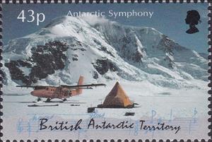 Stamp, Camp on the Jones-Shelf, British Antarctic Territory (BAT),  , Aircraft, Mountains