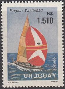 Stamp, Sailing ship, Uruguay,  , Aquatic Sports, Sailing, Sailing Ships, Sports