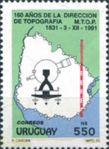 Theodolite, yardstick, Map of Uruguay
