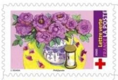 Stamp, Roses, France,  , Flowers, Plants (Flora), Red Cross and Red Crescent