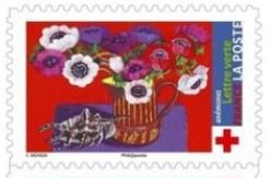 Stamp, Anémones, France,  , Flowers, Plants (Flora), Red Cross and Red Crescent