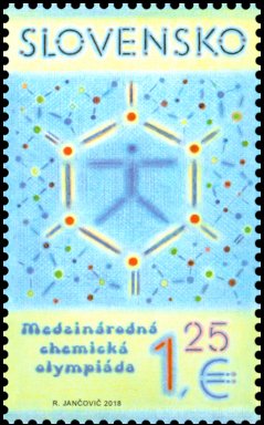 Stamp, 50th Anniversary of the International Olympics of Chemistry, Slovakia,  , Anniversaries and Jubilees, Chemistry