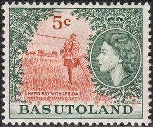 Stamp, Herd Boy with Lesiba, Basutoland,  , Famous People, Heads of State, Landscapes, Queens, Royalty