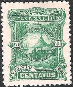 Stamp, Locomotive in front of San Miguel volcano, El Salvador,  , Locomotives, Volcanos