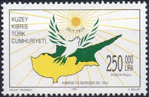 Stamp, Map, Northern Cyprus,  , Animals (Fauna), Birds, Maps, Pigeons
