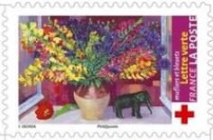 Stamp, Mufliers et bleuets, France,  , Flowers, Plants (Flora), Red Cross and Red Crescent