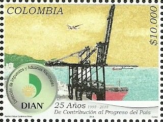 Stamp, Dian, Colombia,  , Customs, Economy, Logos