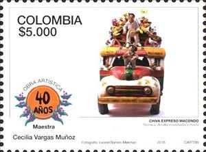 Stamp, Chiva "Macondo Express", Colombia,  , Art, Glass and Earthenware, Omnibuses