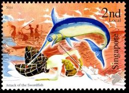 Stamp, Swordfish Attacking Human, Singapore,  , Legends