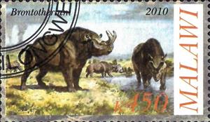 Stamp, Brontotheriuni, Cinderellas,  , Animals (Fauna), Dinosaurs, Prehistorical Animals