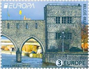 Stamp, Pont des Trous Tournai - front view, city side, Belgium,  , Architecture, Bridges, C.E.P.T. / Europe