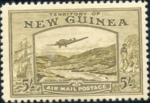 Stamp, Plane over Bulolo Goldfield, New Guinea,  , Aircraft, Landscapes, Sailing Ships, Ships
