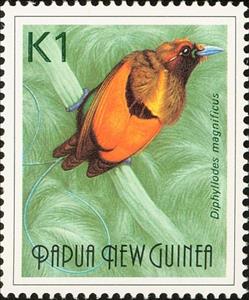 Stamp, Magnificent Bird-of-paradise (Diphyllodes magnificus), Papua New Guinea,  , Animals (Fauna), Birds