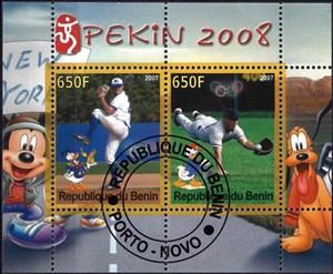 Mini Sheet, Olympic Games - Pekin 2008, Cinderellas,  , Baseball, Cartoons, Disney, Olympic Games, Sports