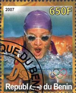 Stamp, Olympic Games - Pekin 2008, Cinderellas,  , Cartoons, Disney, Olympic Games, Sports, Swimming