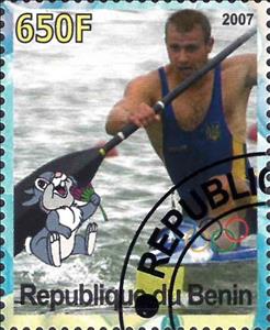 Stamp, Olympic Games - Pekin 2008, Cinderellas,  , Cartoons, Disney, Kayaking, Olympic Games, Sports