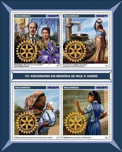 Souvenir Sheet, 70th Anniversary of the Death of Paul P. Harris,, Mozambique,  , Rotary