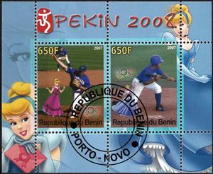 Mini Sheet, Olympic Games - Pekin 2008, Cinderellas,  , Baseball, Cartoons, Disney, Olympic Games, Sports