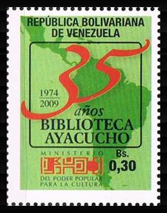 Stamp, Map colour: Dark green, Venezuela,  , Libraries, Maps, Numbers, Seals (Emblems)