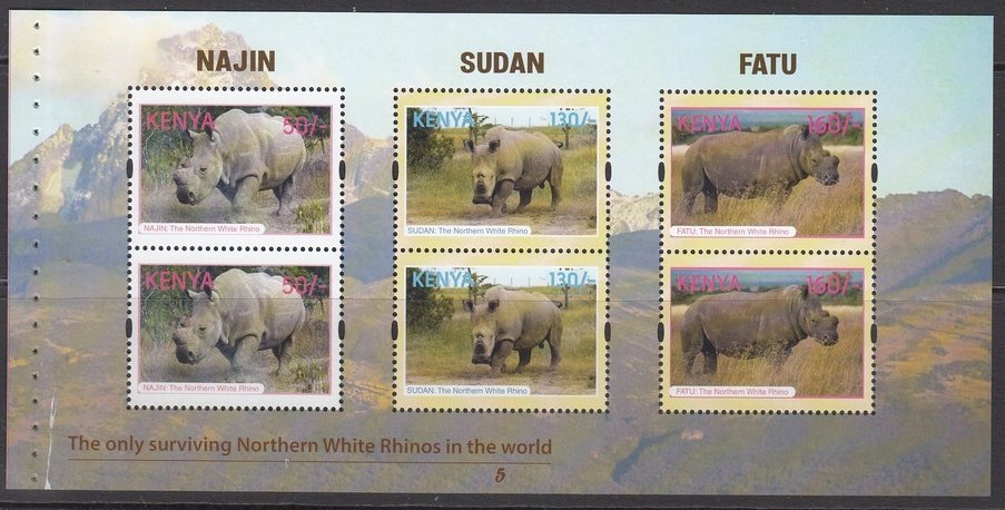 The last 3 White Rhinos - Booklet Pane with "5" on bottom