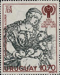 Stamp, Madonna with child by Dürer, Uruguay,  , Art, International Years, Paintings