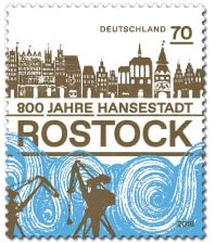 Stamp, 800th Anniversary of Rostock, Germany, Federal Republic,  , Anniversaries and Jubilees, Townscapes / City Views