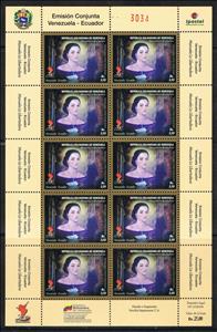 Mini Sheet, Manuela Sáenz, mistress of Simón Bolívar, Venezuela,  , Freedom Fighters, Independency Activists, Women