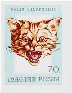 Stamp, Wildcat (Felis silvestris), Hungary,  , Animals (Fauna), Cats, Hunting, Mammals