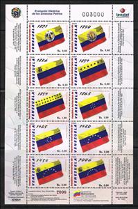 Mini Sheet, History of the Venezuelan Flag, Venezuela,  , Flags