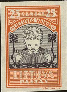 Stamp, Child reading a book, Lithuania,  , Charity, Children