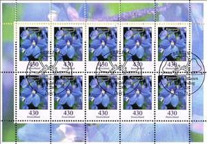 Mini Sheet, Consolida regalis - Field Larkspur, Germany, Federal Republic,  , Flowers, Plants (Flora)