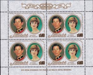 Mini Sheet, Prince Charles and Lady Diana, Aitutaki,  , Famous People, Princes, Princesses, Royalty, Weddings