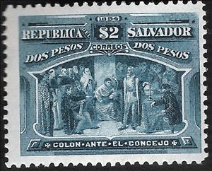 Stamp, Columbus before Council of Salamanca, El Salvador,  , Discoverers, Geography, Navigators, Science