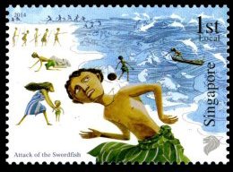 Stamp, Crowd viewing school of swordfish, Singapore,  , Legends