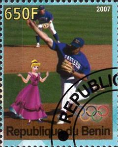 Stamp, Olympic Games - Pekin 2008, Cinderellas,  , Baseball, Cartoons, Disney, Olympic Games, Sports