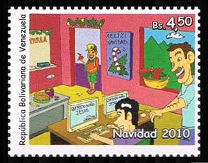 Stamp, Teacher and children, Venezuela,  , Christmas, Internet, Students, Teachers