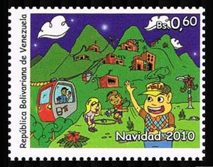 Stamp, Cable car, Venezuela,  , Cable Cars, Christmas, Tourism