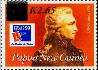 Stamp, Joseph-Antoine d'Entrecasteaux - surcharged, Papua New Guinea,  , Explorers, Famous People, Philatelic Exhibitions