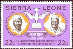 Stamp, Presidents Stevens and Tolbert, Sierra Leone,  , Bridges, Heads of State, Postal History, Postal Unions
