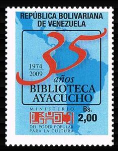 Stamp, Map colour: Light blue, Venezuela,  , Libraries, Maps, Numbers, Seals (Emblems)