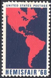 Stamp, Map of North & South America & Lines Converging on Texas, United States of America,  