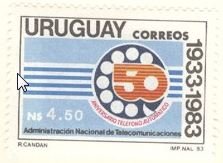 Stamp, Dial of a phone, Uruguay,  , Communication, Telephony