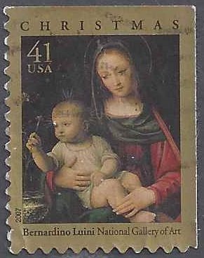 Stamp, Christmas, Madonna of the Carnation, B. Luini, United States of America,  , Art, Christmas, Painters, Paintings, Religion