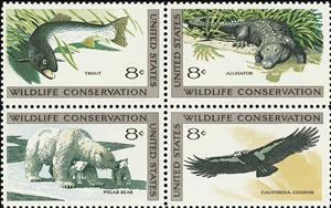 Se-tenant, Wildlife Conservation Block of 4, United States of America,  